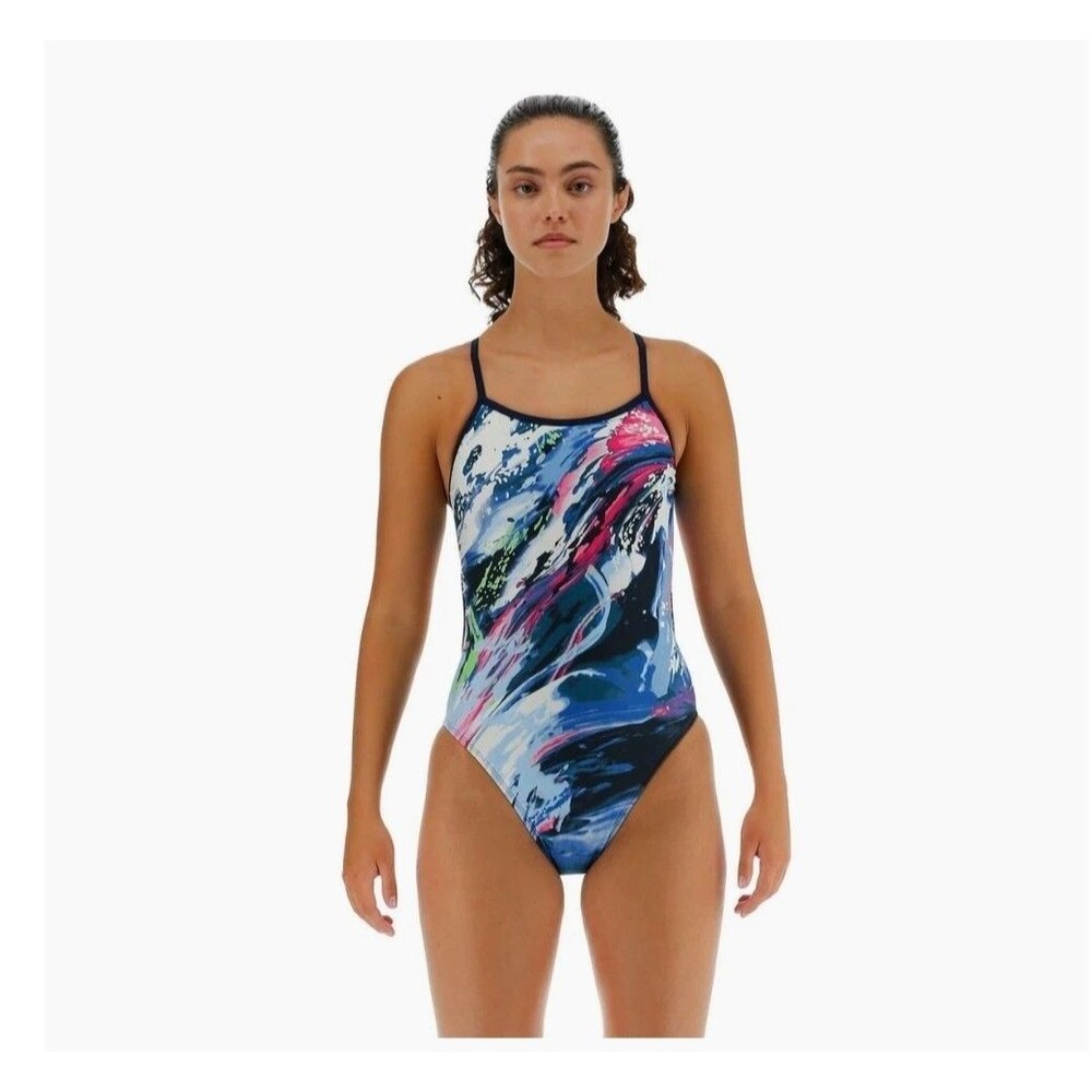 TYR Durafast Elite Women's Transient Navy/multi Crosscutfit Tie Swim Sz 32 New